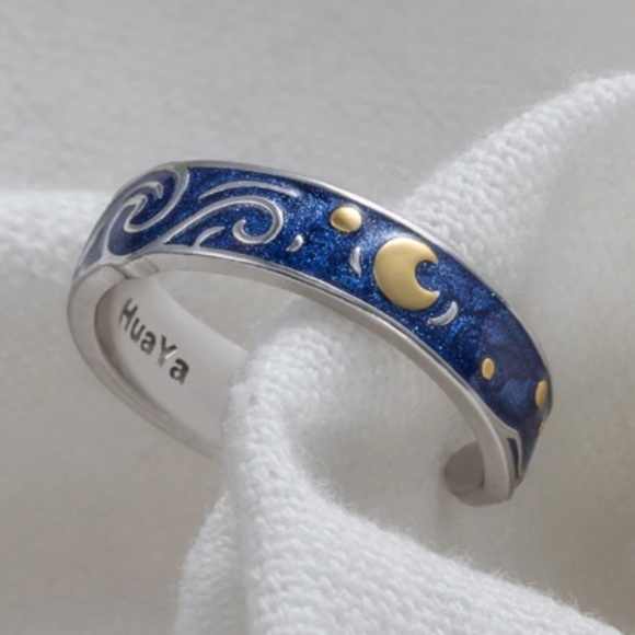 Jewelry - Sterling SILVER Enamel Starry Night Boho Ring